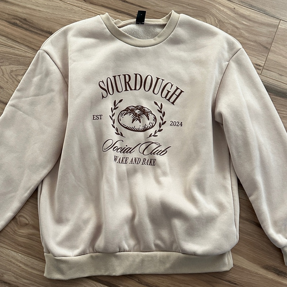 SHEIN Beige Graphic Crewneck Sweater